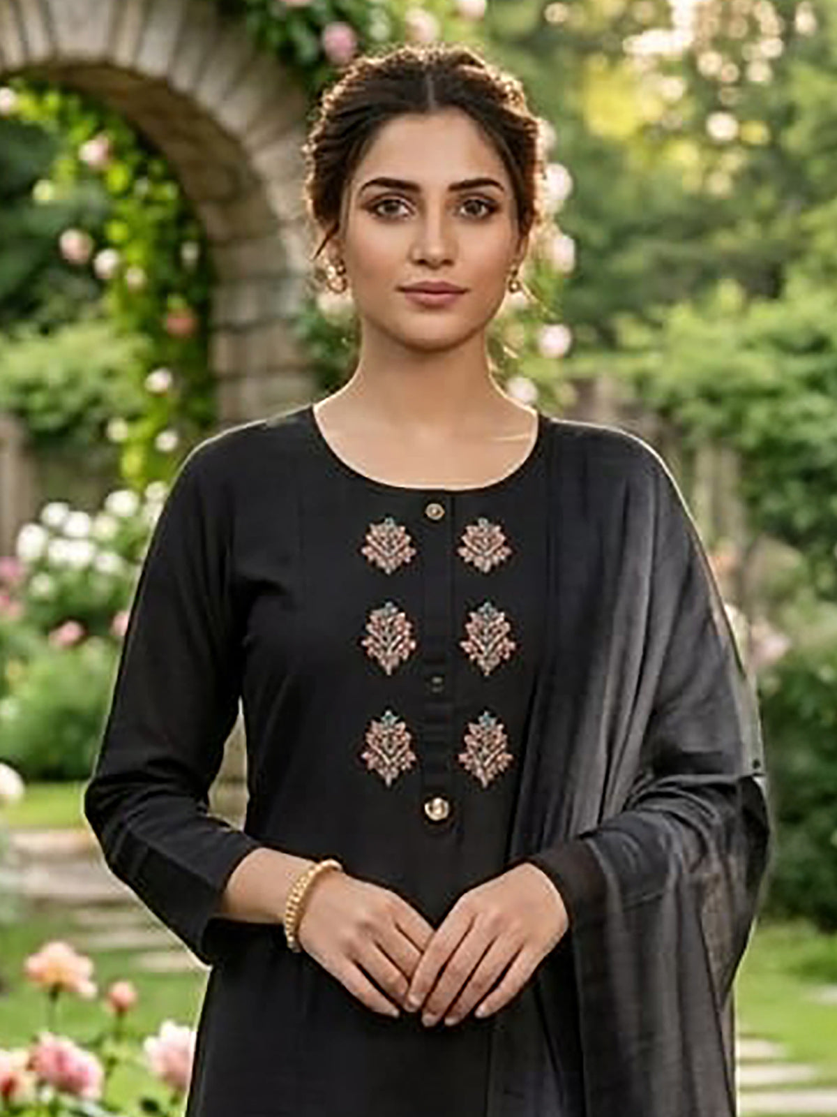 Black cotton salwar suit with elegant embroidery