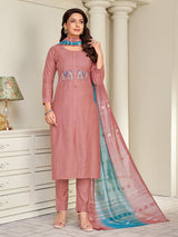 Peach cotton silk salwar suit with embroidery work
