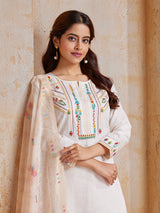 Off white cotton salwar suit with elegant embroidery