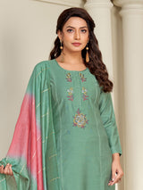 Green silk salwar suit with embroidered detailing
