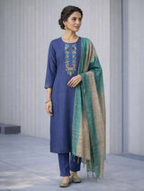 Blue cotton salwar suit with embroidery and sequin work