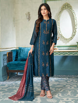 Rama blue cotton silk salwar suit with embroidery work