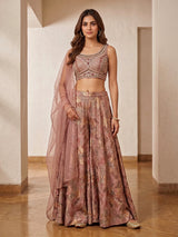 Light brown georgette printed indo western palazzo suit with