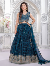 Navy printed georgette lehenga choli for girls