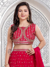 Red wedding wear georgette lehenga choli for girls