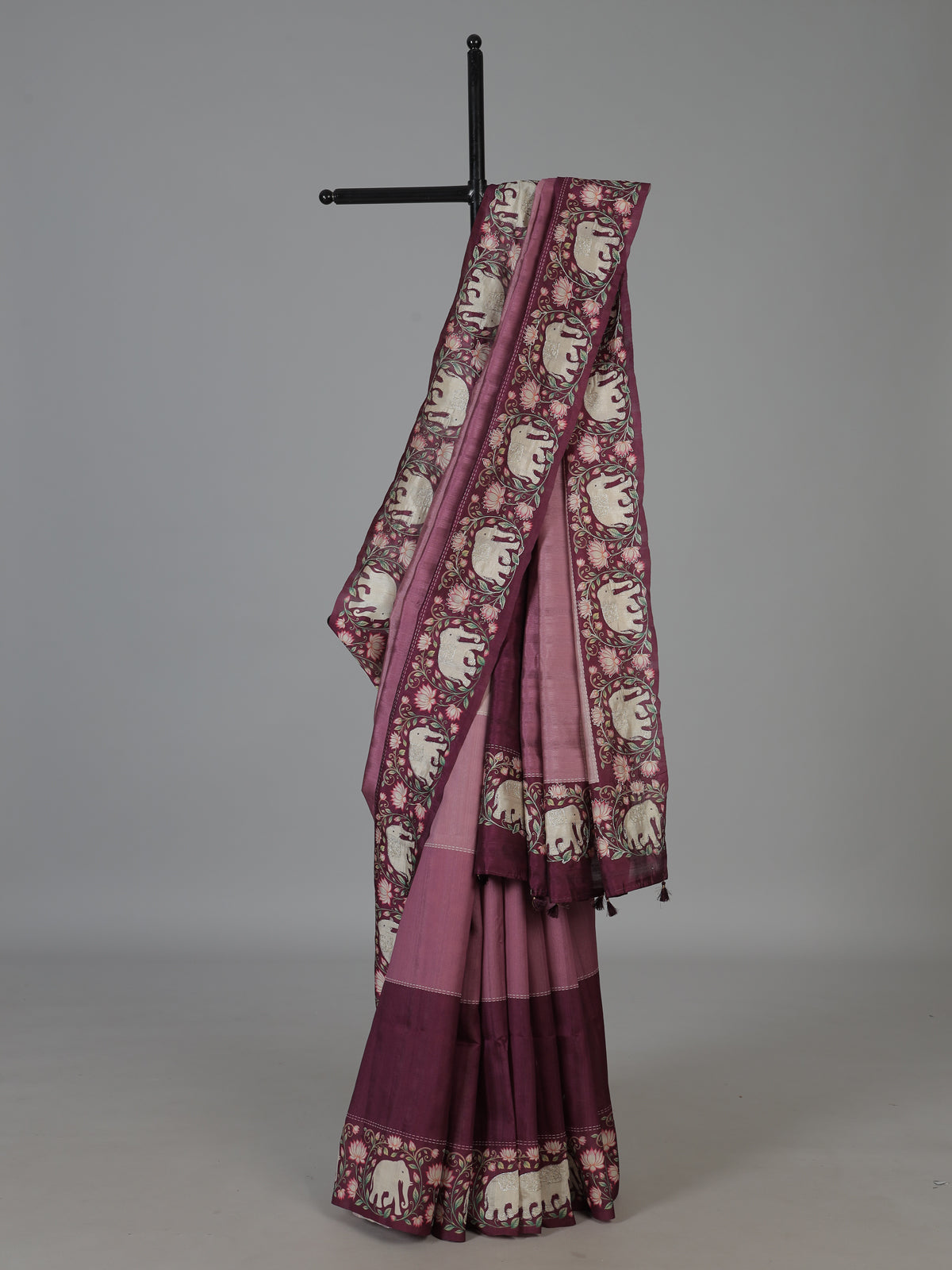 Pink elephant motif festive tussar saree