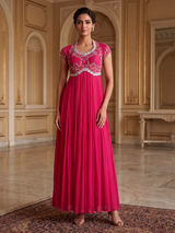 Fuchsia pink georgette festive floor length Anarkali suit