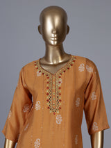 Peach silk kurti set with mirror and sequin work