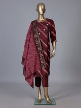 Dark brown cotton silk kurti set with thread and mirror work