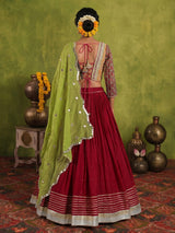 Maroon cotton silk navratri lehenga choli