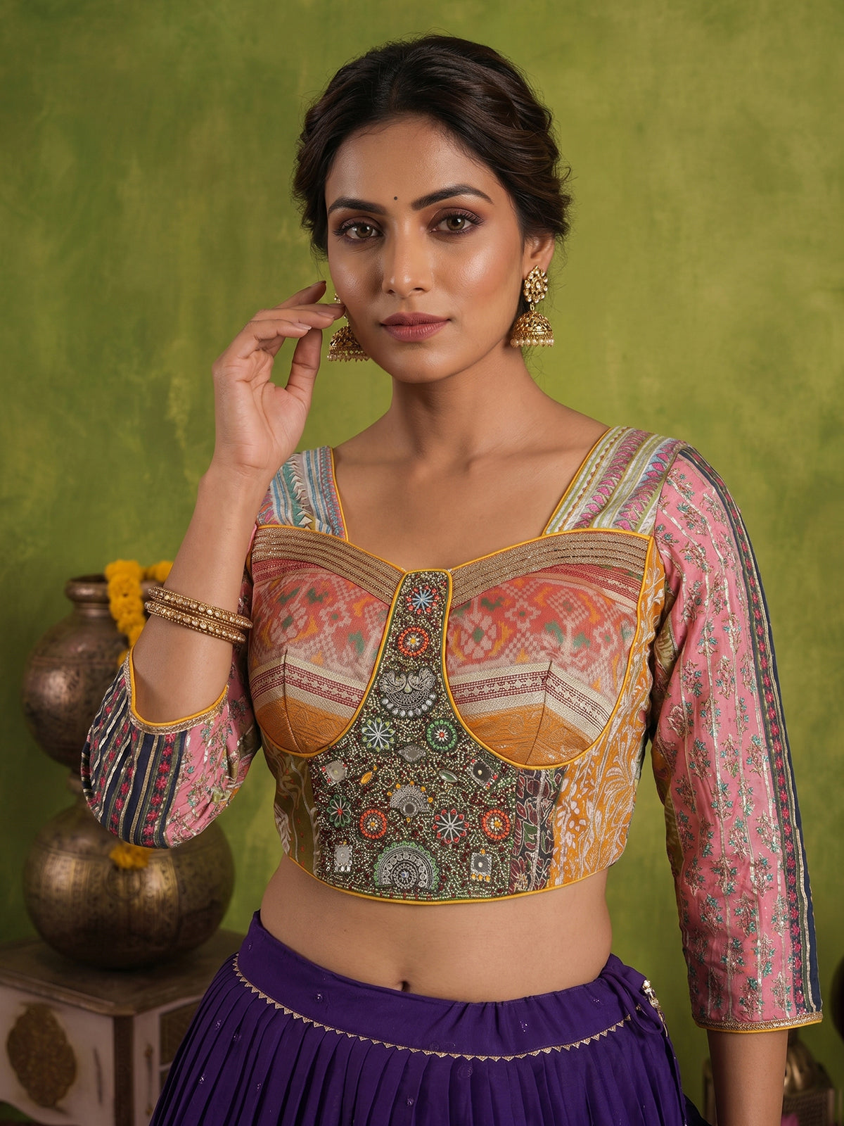 Purple cotton silk festive lehenga choli