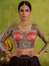 Brown cotton silk reception lehenga choli
