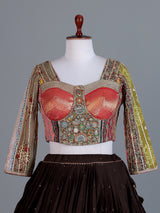Brown cotton silk reception lehenga choli