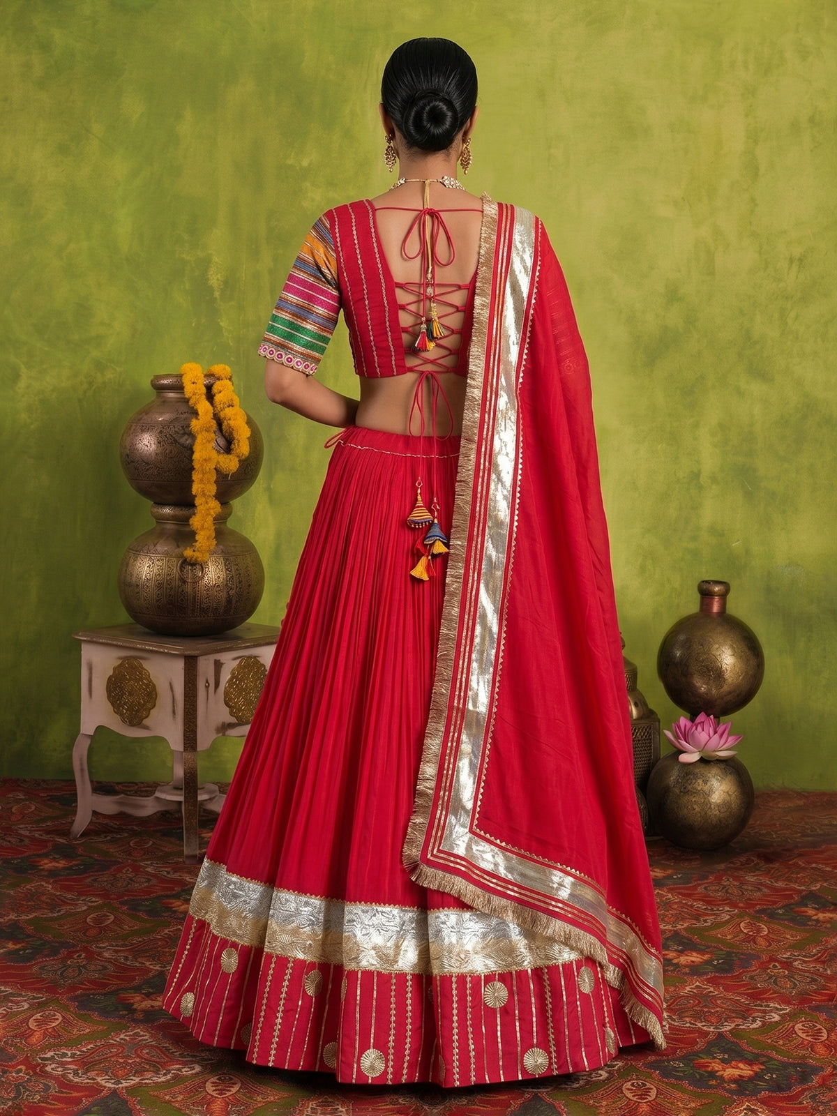 Red silk festive lehenga choli