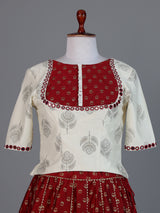 Cream maroon traditional festive lehenga choli