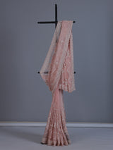 Peach tissue silk saree with beads and cutdana work