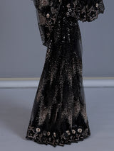 Black net saree with sequin and cutdana work
