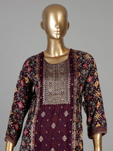 Wine silk patola print festive kurti set