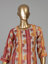 Peach muslin silk blend striped kurti set