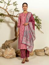 Pink cotton ethnic printed kurti set with tassel accents