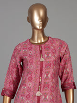 Pink cotton ethnic printed kurti set with tassel accents