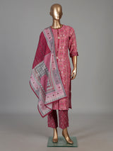 Pink cotton ethnic printed kurti set with tassel accents