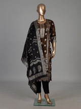 Brown silk festive kurti set with silver zari detailing