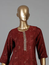 Maroon cotton festive kurti set with ombre dupatta