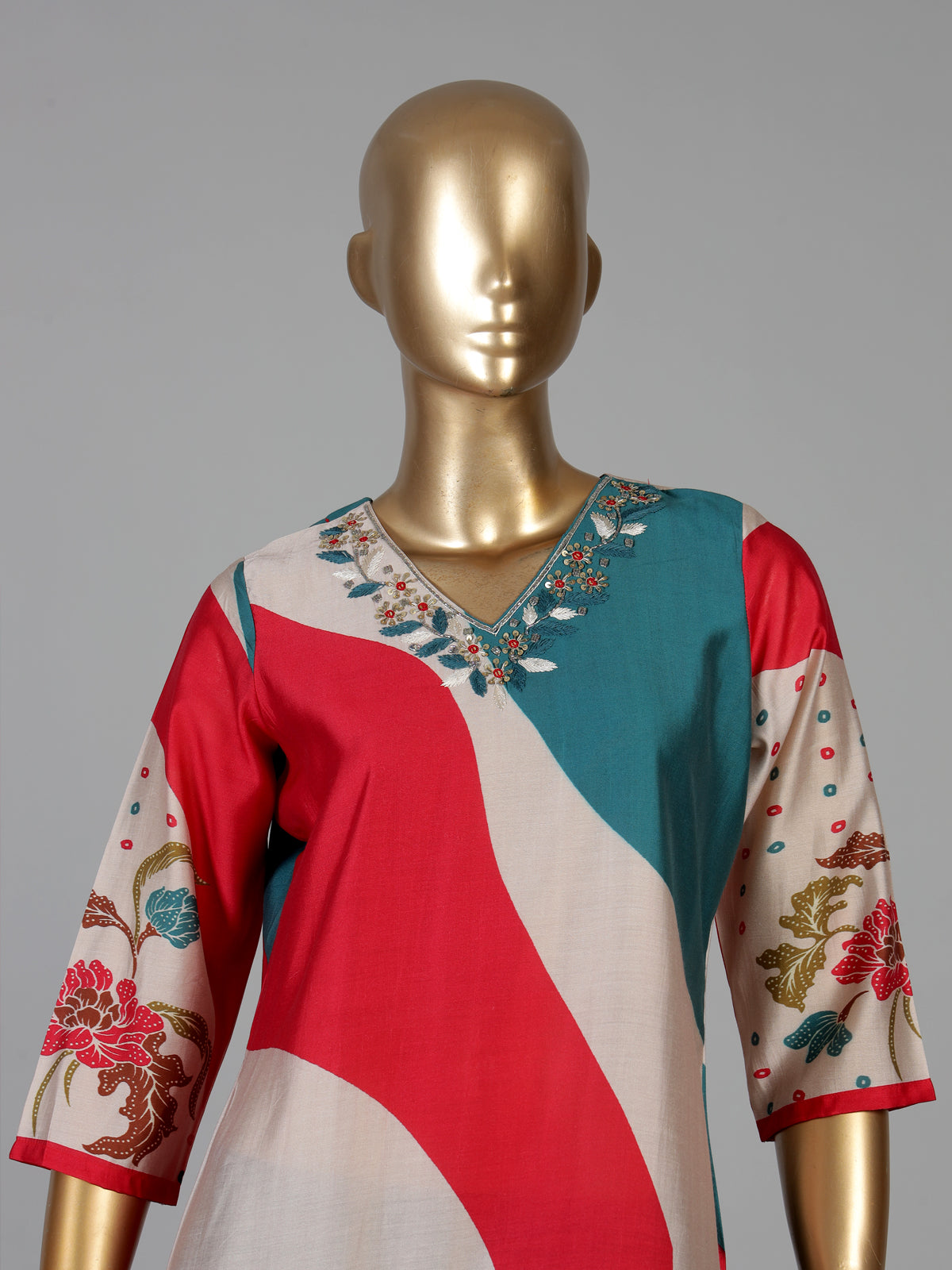 Multicolor silk blend festive kurti set with wave print