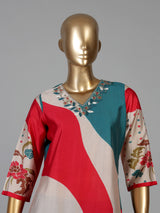 Multicolor silk blend festive kurti set with wave print