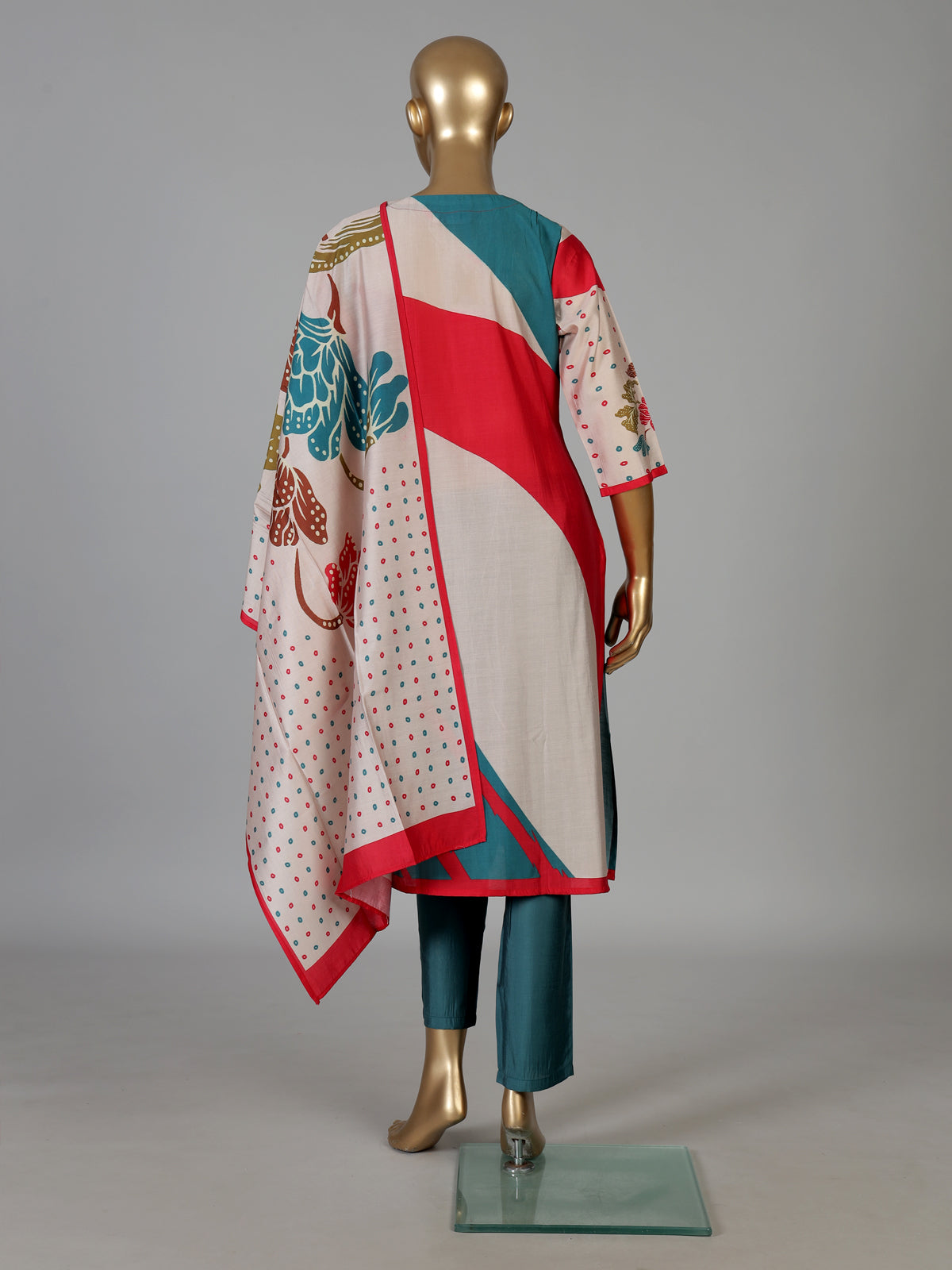 Multicolor silk blend festive kurti set with wave print