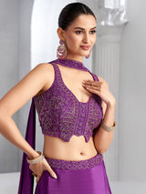 Purple wedding wear crepe silk lehenga choli