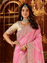 Light pink soft silk work saree with embroidery
