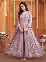 Light purple anarkali tissue silk festive wear suit