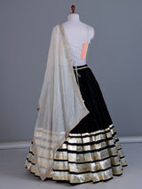 Black tissue silk navratri wear lehenga choli with sleeveless choli