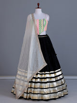 Black tissue silk navratri wear lehenga choli with sleeveless choli