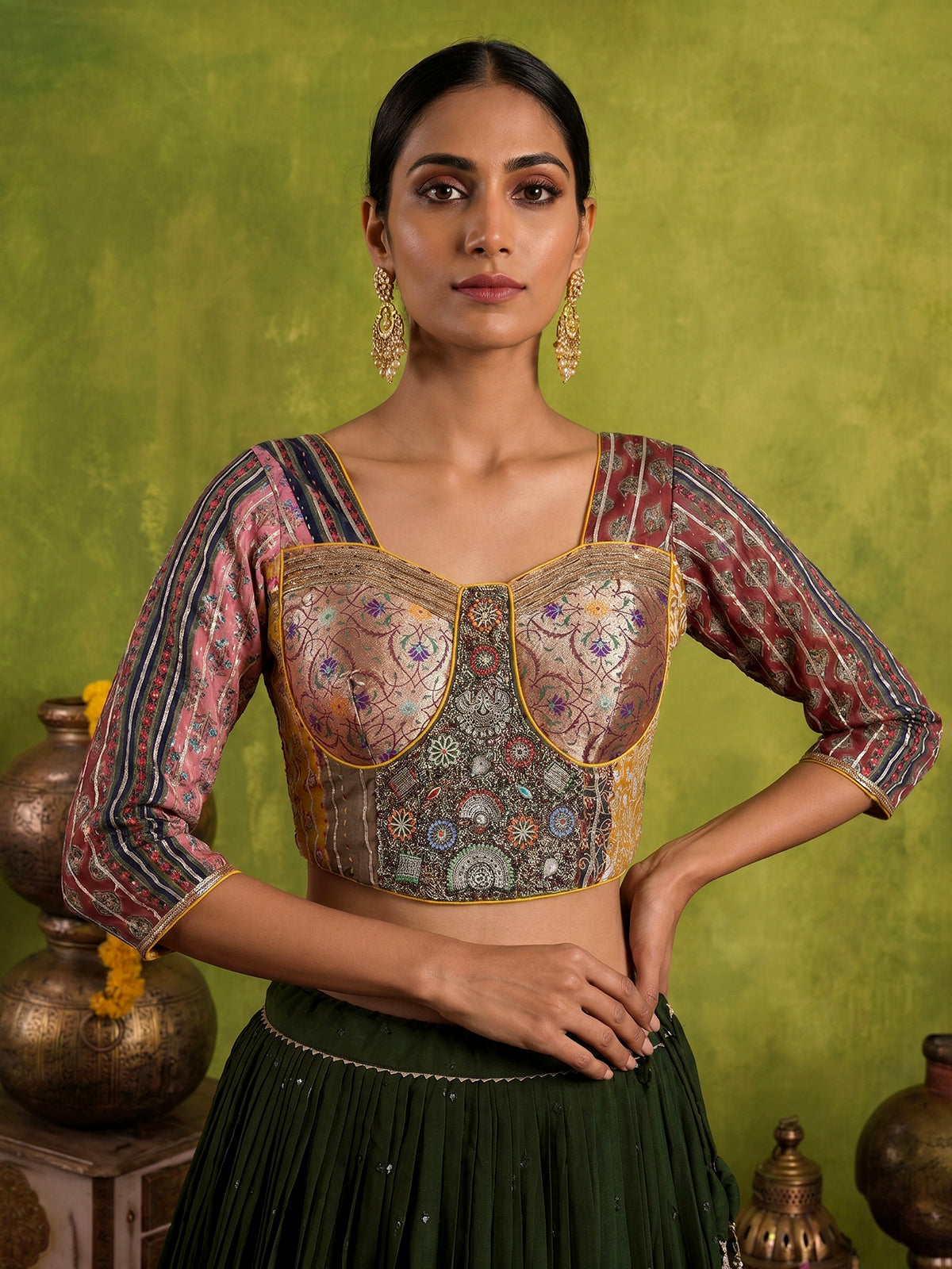 Green tissue silk navratri wear lehenga choli