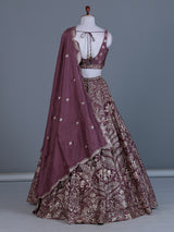 Mauve plum wine Banarasi silk lehenga choli with dupatta