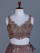 Mauve plum wine Banarasi silk lehenga choli with dupatta