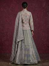 Grey Indo-western jacquard lehenga choli with jacket