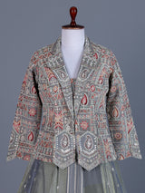 Grey Indo-western jacquard lehenga choli with jacket