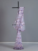 Purple reception wear net saree with heavy detailing