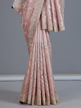 Peach tissue silk saree for wedding celebration