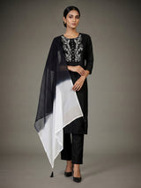 Black cotton silk kurti set with dupatta