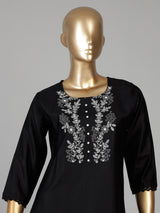 Black cotton silk kurti set with dupatta