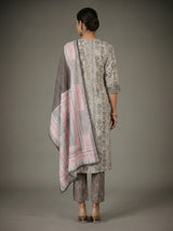 Navy cotton silk kurti set with printed dupatta