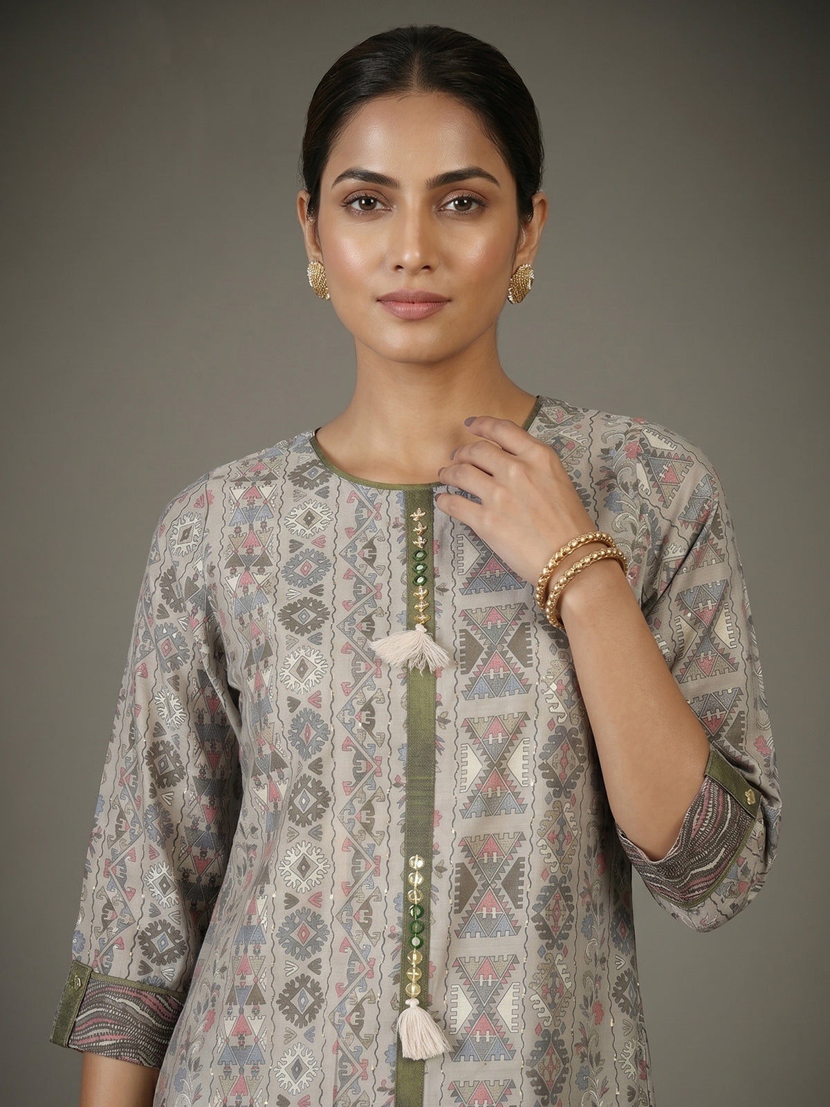 Navy cotton silk kurti set with printed dupatta