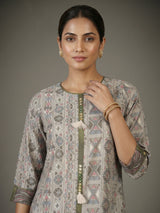 Navy cotton silk kurti set with printed dupatta