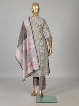 Navy cotton silk kurti set with printed dupatta