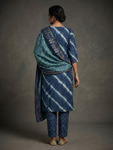 Navy cotton silk festive wear kurti set with print